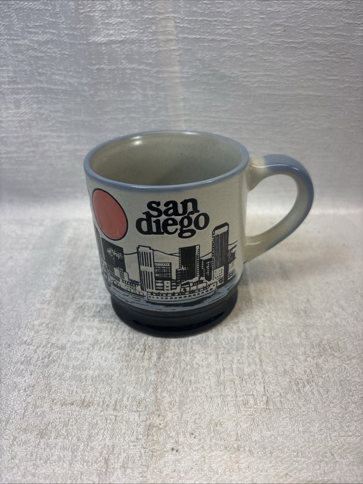 Vintage San Diego Embossed Stoneware Mug -  City, Boats, Skyscrapers