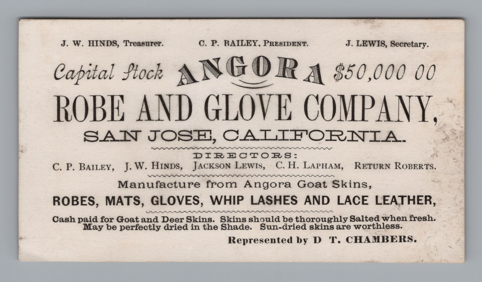 Antique 1870s San Jose California Trade Card Angora Robe and Glove Company Goat Antique 1870s San Jose California Trade Card Angora Robe and Glove Company Goat