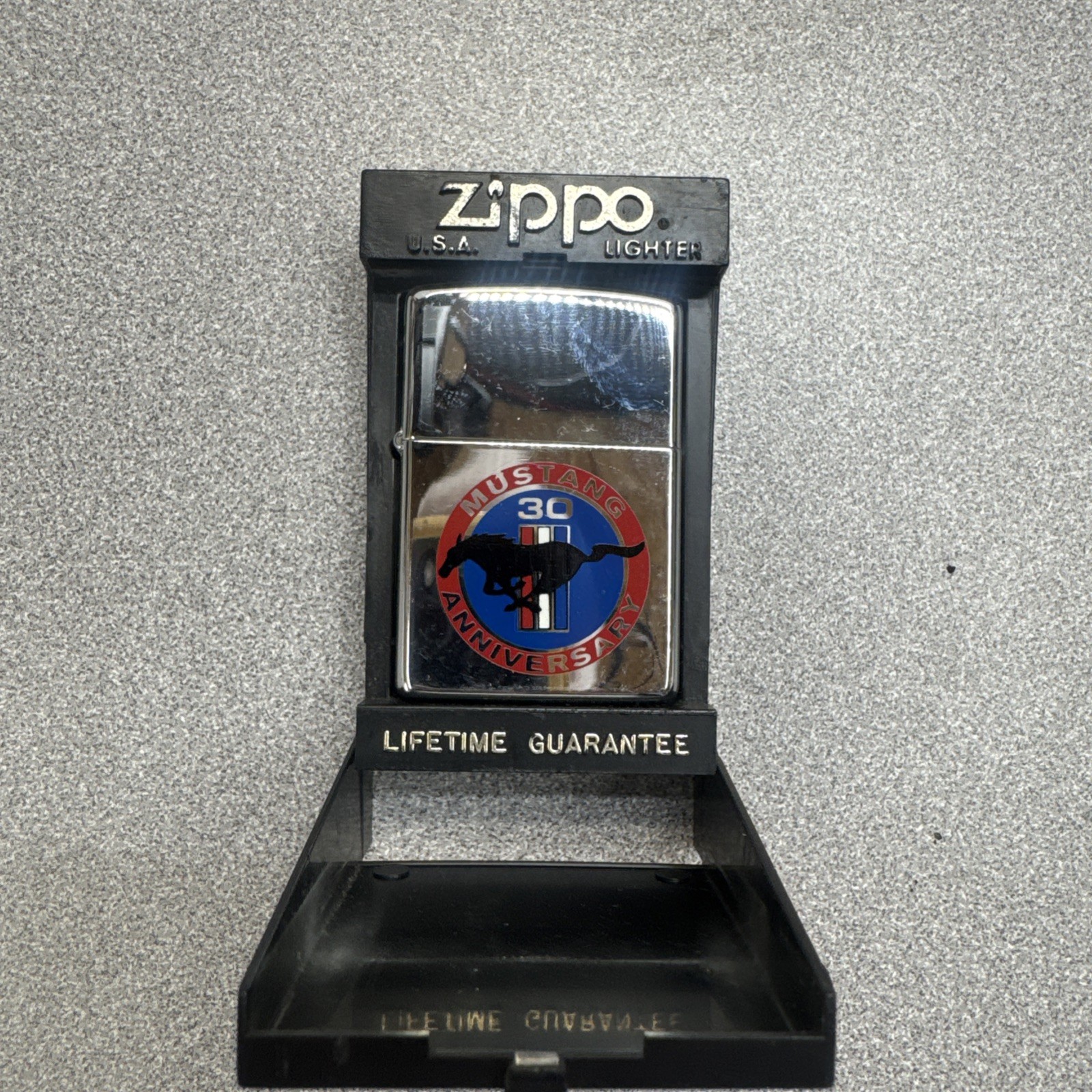 Vintage 1994 Zippo Ford Mustang 30th Anniversary Lighter w Display Case Vintage 1994 Zippo Ford Mustang 30th Anniversary Lighter w Display Case