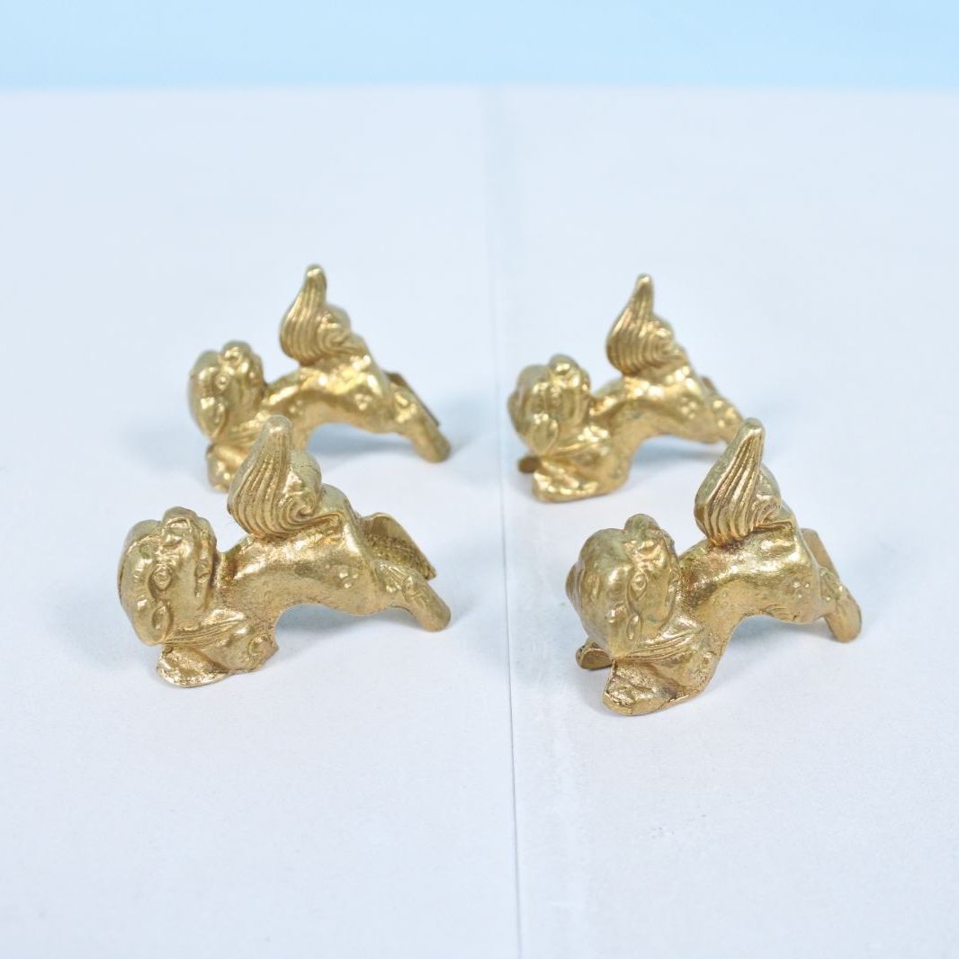 Brass Menuki Shisa Lion Ornament Chopstick Rest Set 4 Vintage Japan