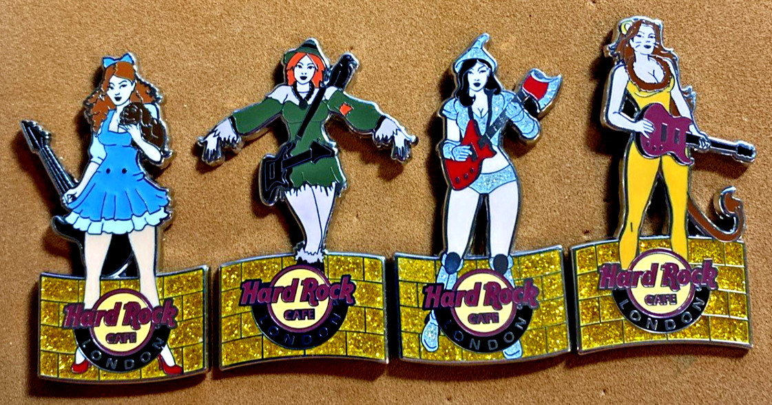 HARD ROCK CAFE LONDON THE WIZARD OF OZ DOROTHY & TOTO VHTF LE 400 FOUR PIN SET HARD ROCK CAFE LONDON THE WIZARD OF OZ DOROTHY & TOTO VHTF LE 400 FOUR PIN SET