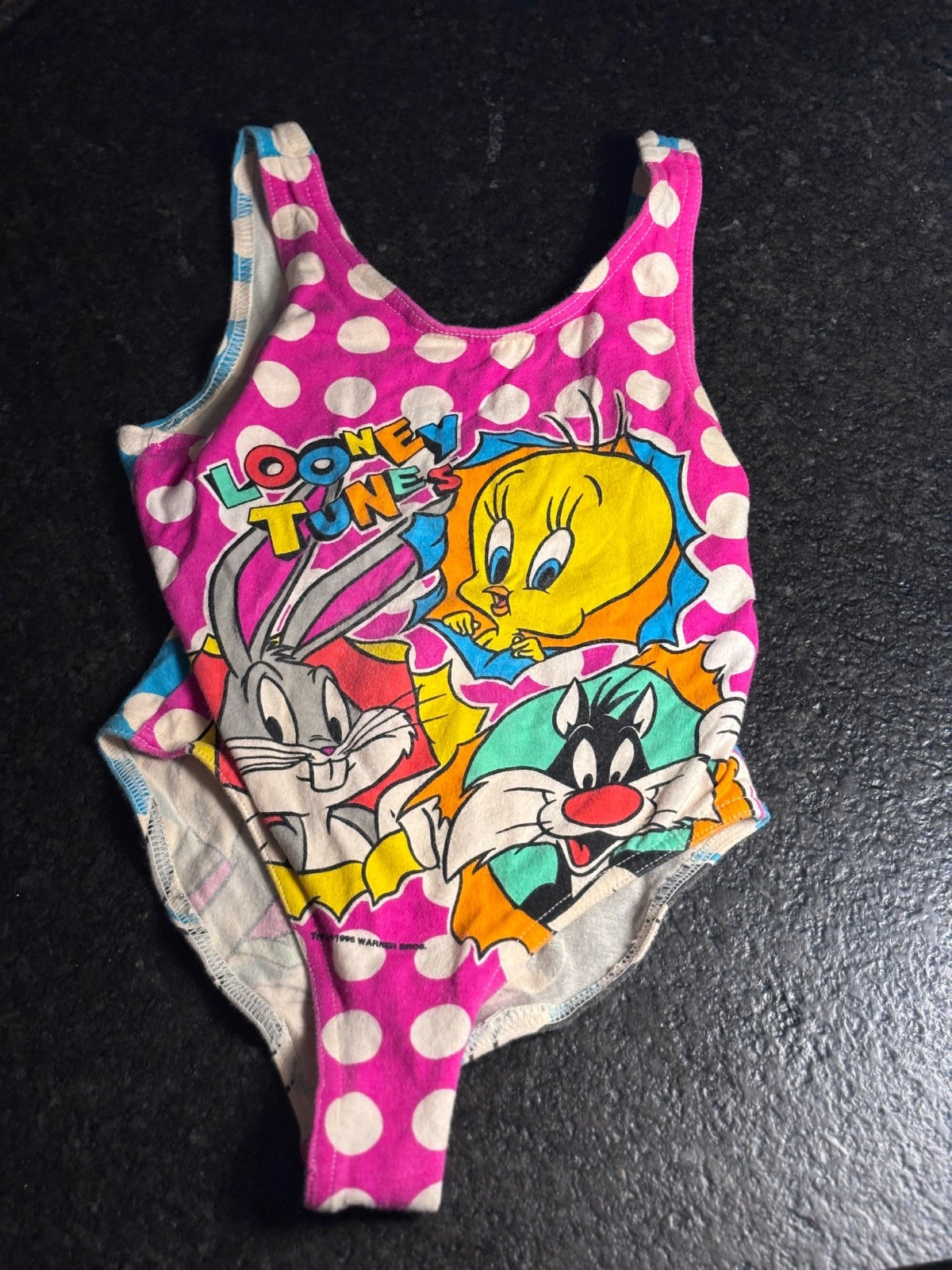 vintage 1990s Warner Bros. Studio Store Looney Tunes pink polka dot one-piece sw vintage 1990s Warner Bros. Studio Store Looney Tunes pink polka dot one-piece sw