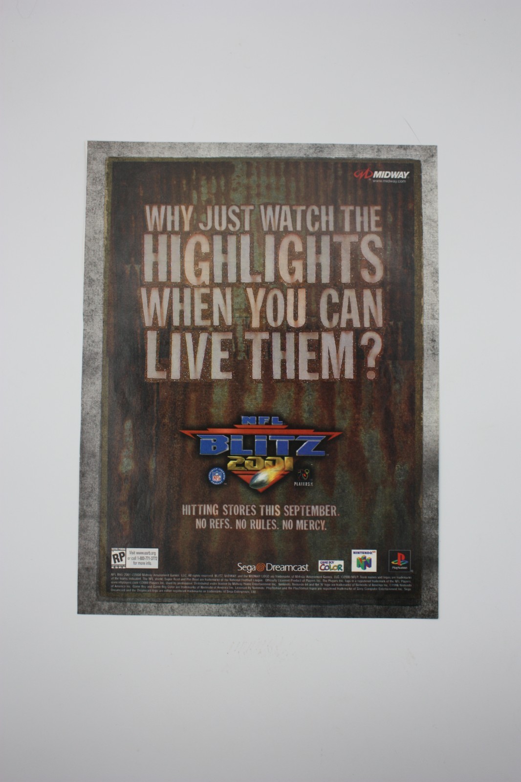 NFL Blitz 2001 Dreamcast N64 PS1 GameBoy Hottest Print Ad/Poster Official Promo NFL Blitz 2001 Dreamcast N64 PS1 GameBoy Hottest Print Ad/Poster Official Promo