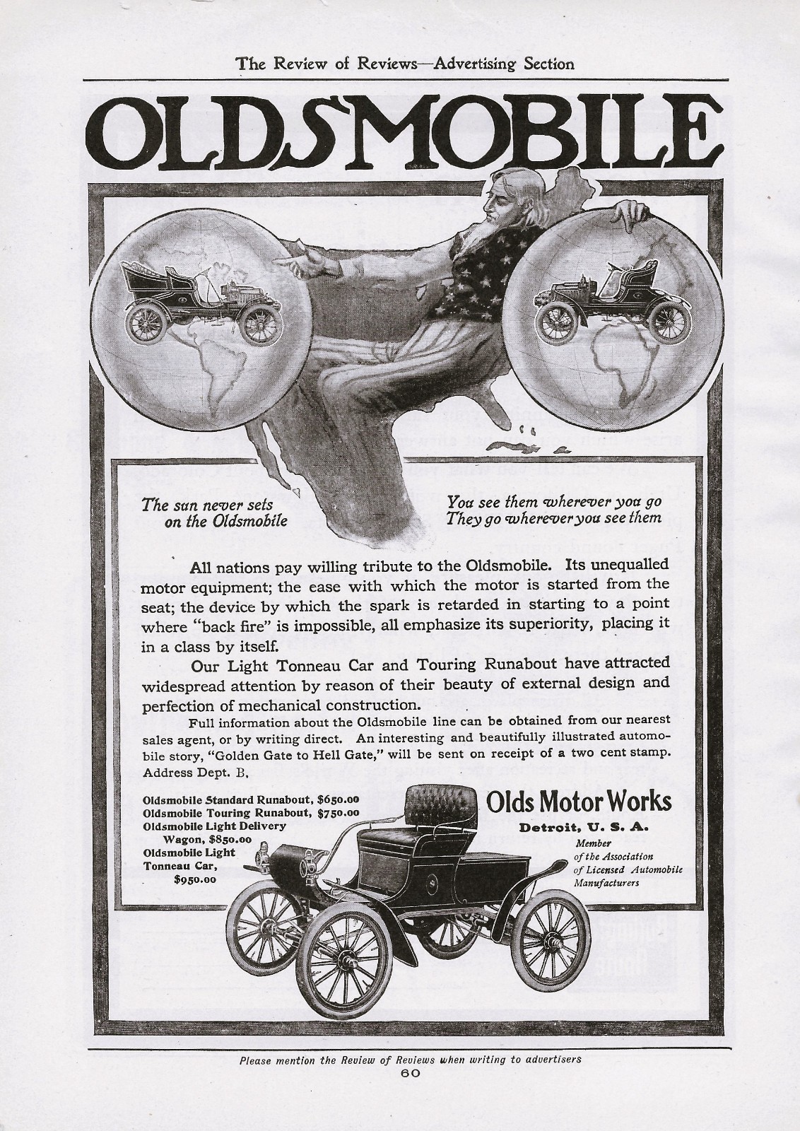 1904 Oldsmobile Auto Detroit USA Uncle Sam VTG Print Ad Runabout Tonneau Touring 1904 Oldsmobile Auto Detroit USA Uncle Sam VTG Print Ad Runabout Tonneau Touring
