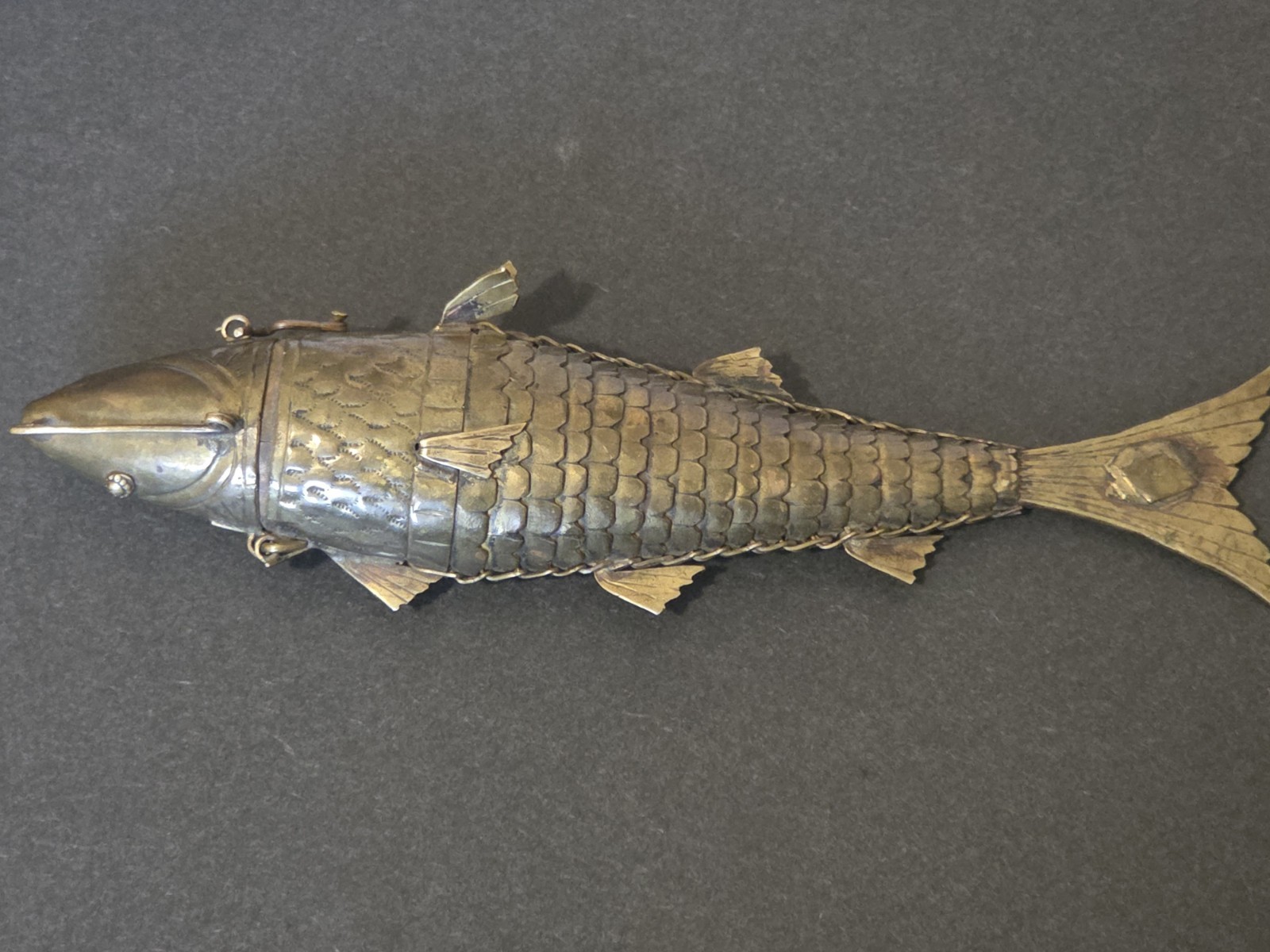 Antique 19th/Early 20th Century Jewish Besamim Articulated Brass Fish Spice Box Antique 19th/Early 20th Century Jewish Besamim Articulated Brass Fish Spice Box