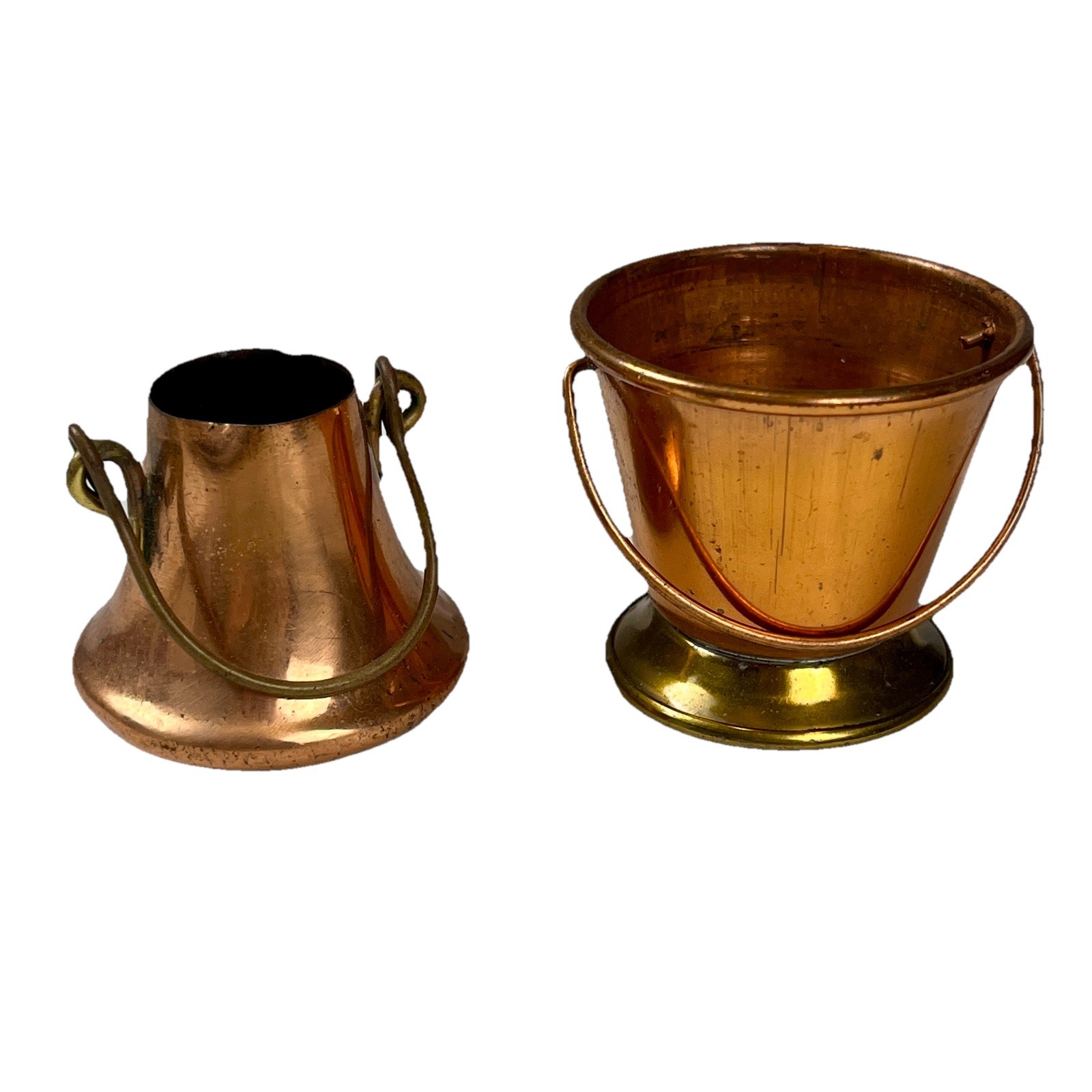 Vintage Miniature Copper Bucket Pail Set Of 2 Mini Doll Toothpick Match Holder Vintage Miniature Copper Bucket Pail Set Of 2 Mini Doll Toothpick Match Holder