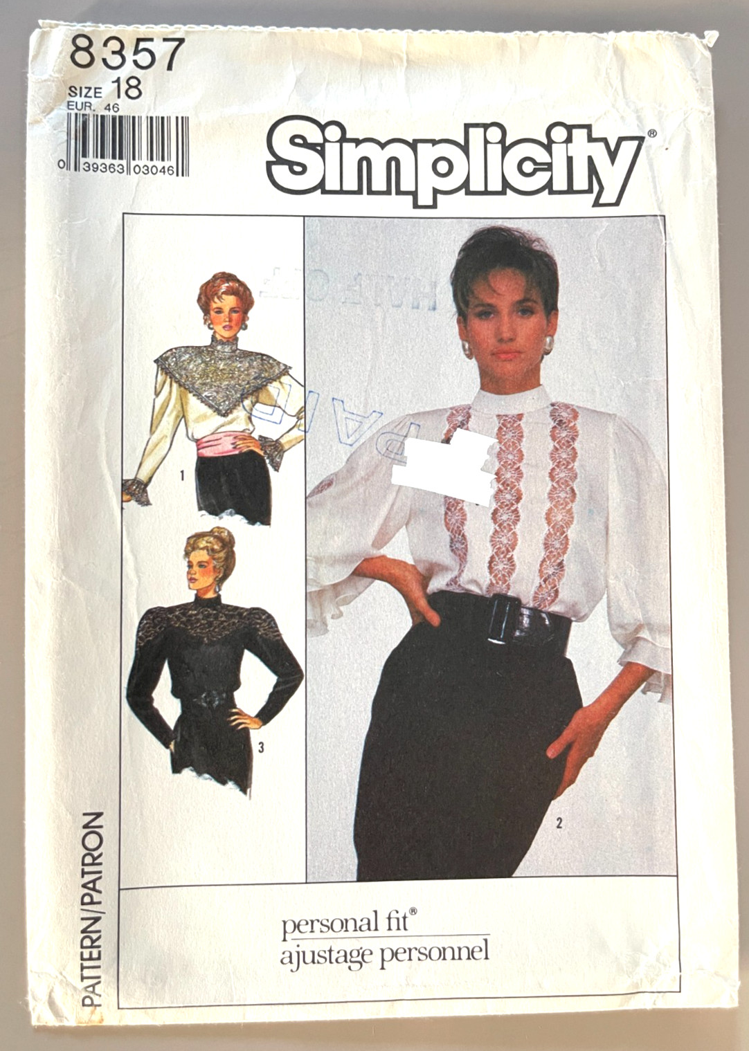1980's Simplicity Misses' Blouse Pattern 8357 Size 18 UNCUT 1980's Simplicity Misses' Blouse Pattern 8357 Size 18 UNCUT