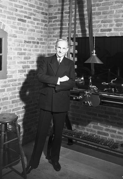 Henry Ford in a model of his original workshop where he originated- Old Photo Henry Ford in a model of his original workshop where he originated- Old Photo