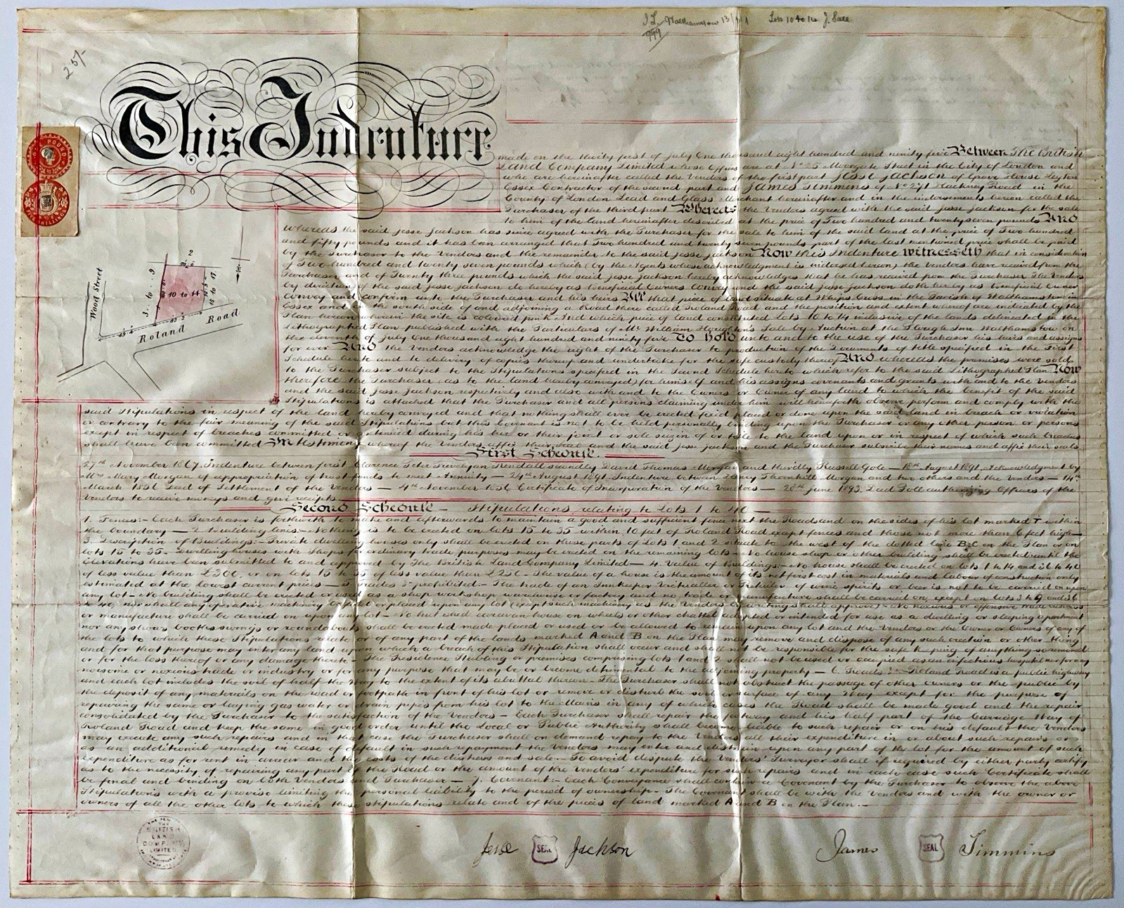 Antique 1895 Victorian English Handwritten Manuscript Land Conveyance Indenture Antique 1895 Victorian English Handwritten Manuscript Land Conveyance Indenture
