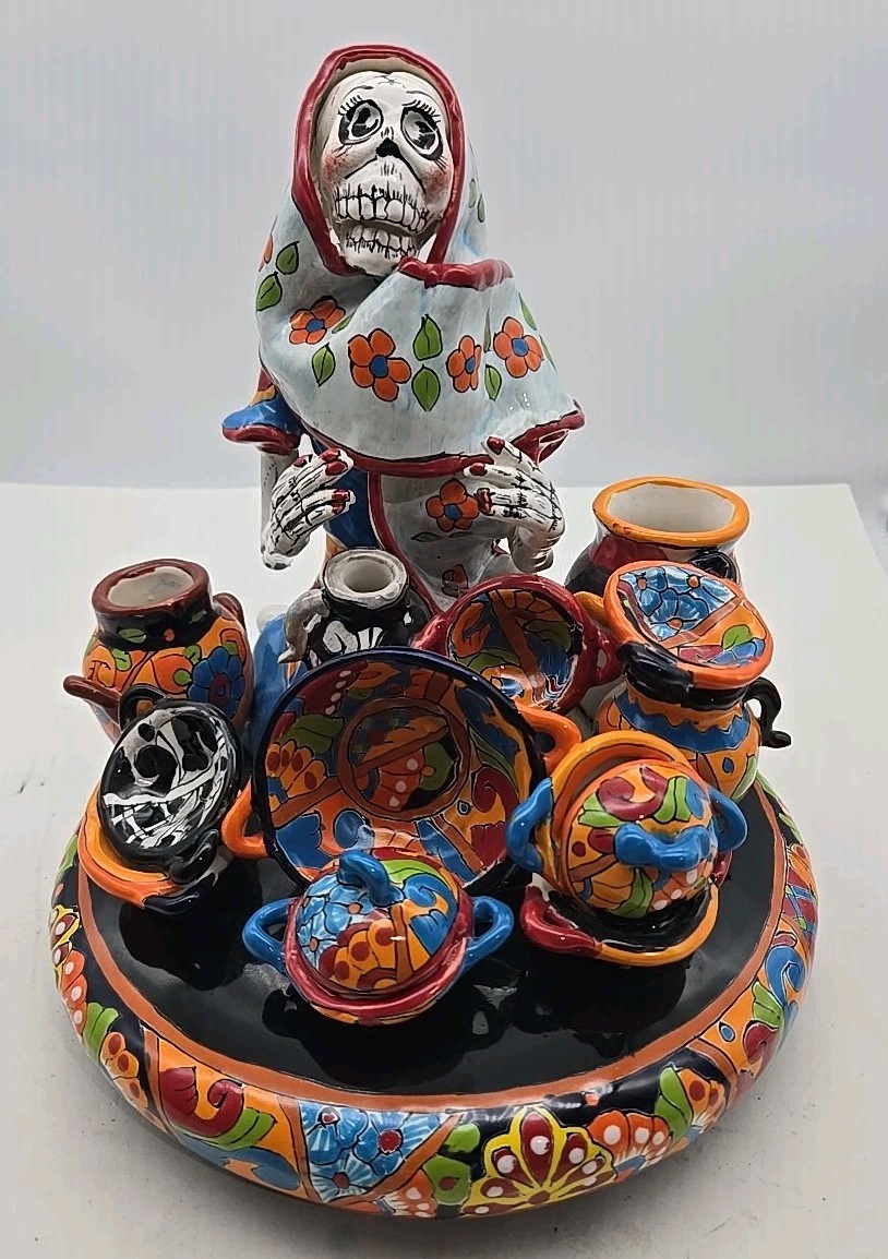 Beautiful 12" Talavera Catrina Day of the Dead Mexican Folk Art By G Garcia (320 Beautiful 12" Talavera Catrina Day of the Dead Mexican Folk Art By G Garcia (320