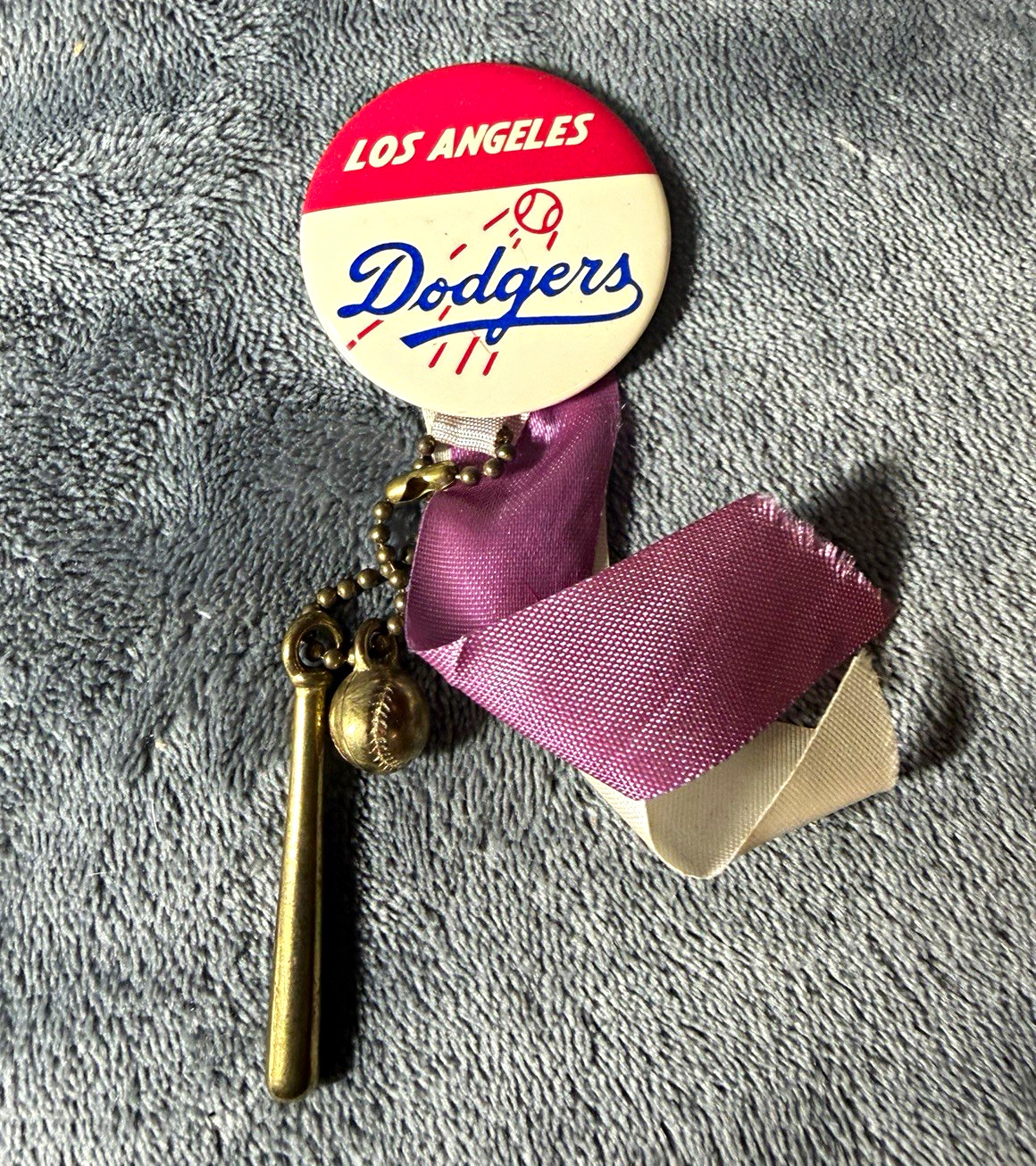 Vintage 1960s Los Angeles Dodgers Pinback Ribbon Bat Ball Charm MLB Baseball Vintage 1960s Los Angeles Dodgers Pinback Ribbon Bat Ball Charm MLB Baseball