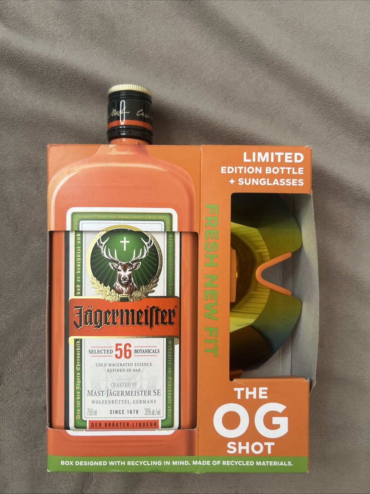 Limited Edition Orange Jägermeister Bottle and OG Sunglasses 750 ml  (EMPTY)