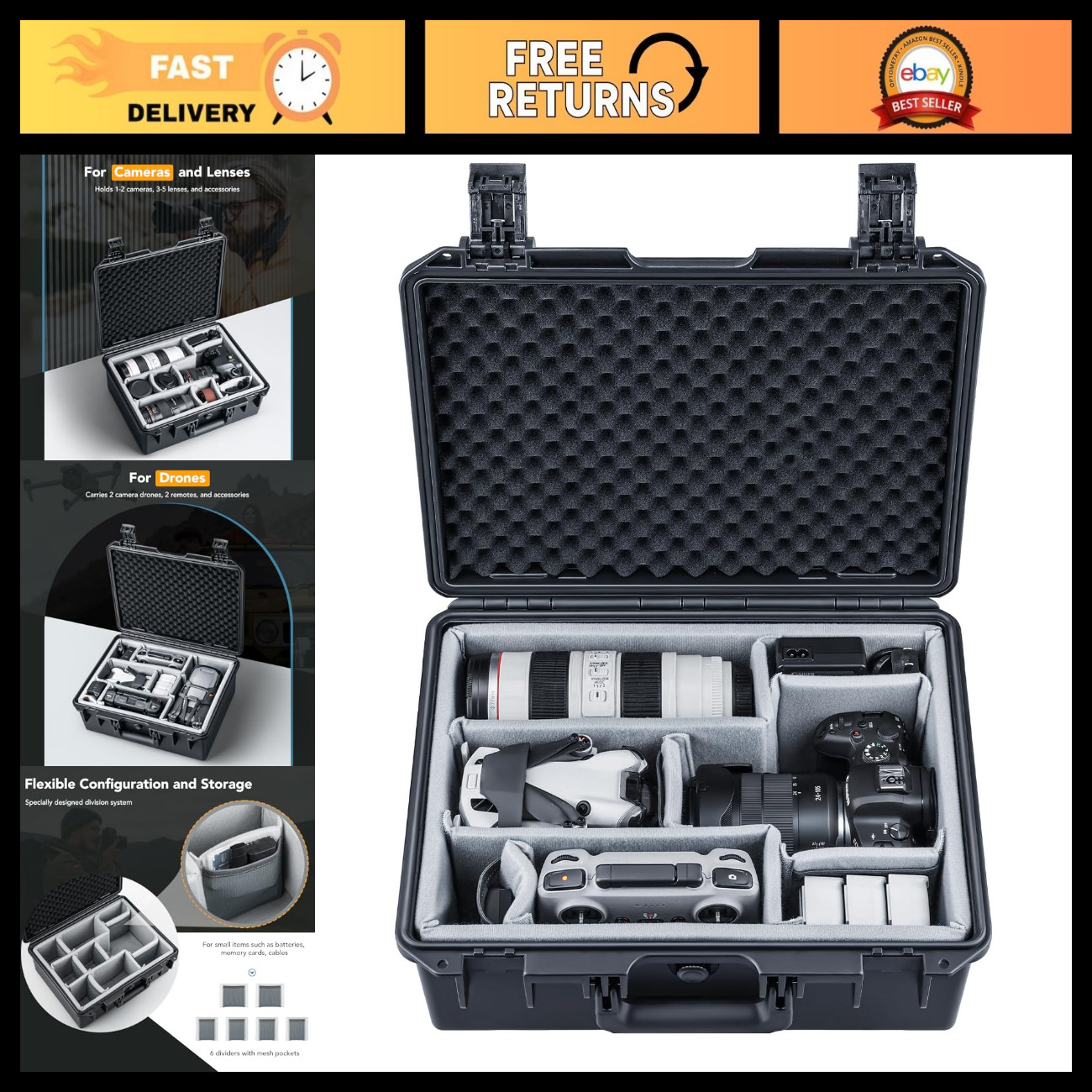 Lykus PVC1 Hard Case with Dividers for Cameras,Lenses,DJI Mavic/Air/Mini Lykus PVC1 Hard Case with Dividers for Cameras,Lenses,DJI Mavic/Air/Mini