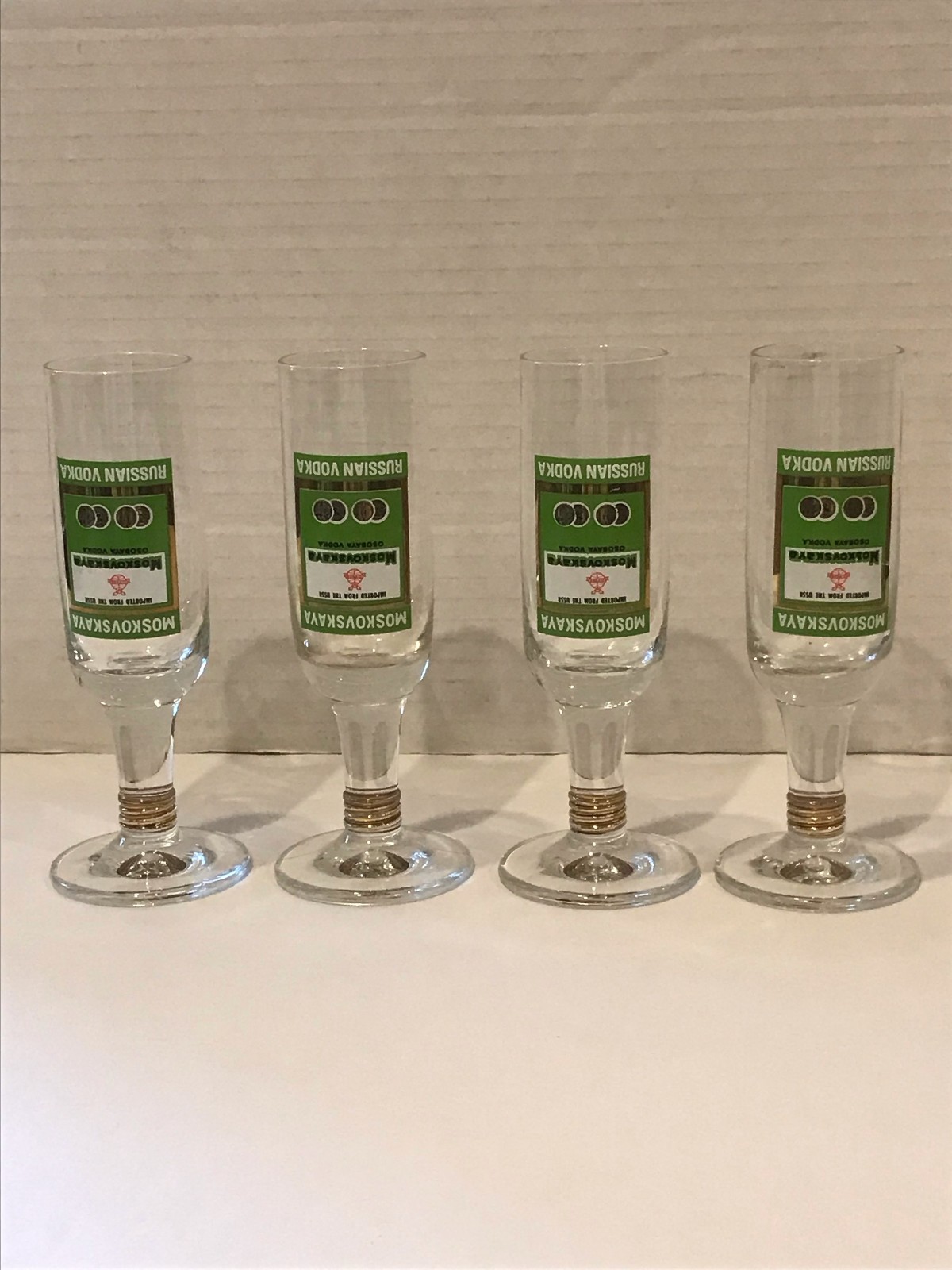 Vintage Moskovskaya Russian Vodka Shot Glasses, Set of 4