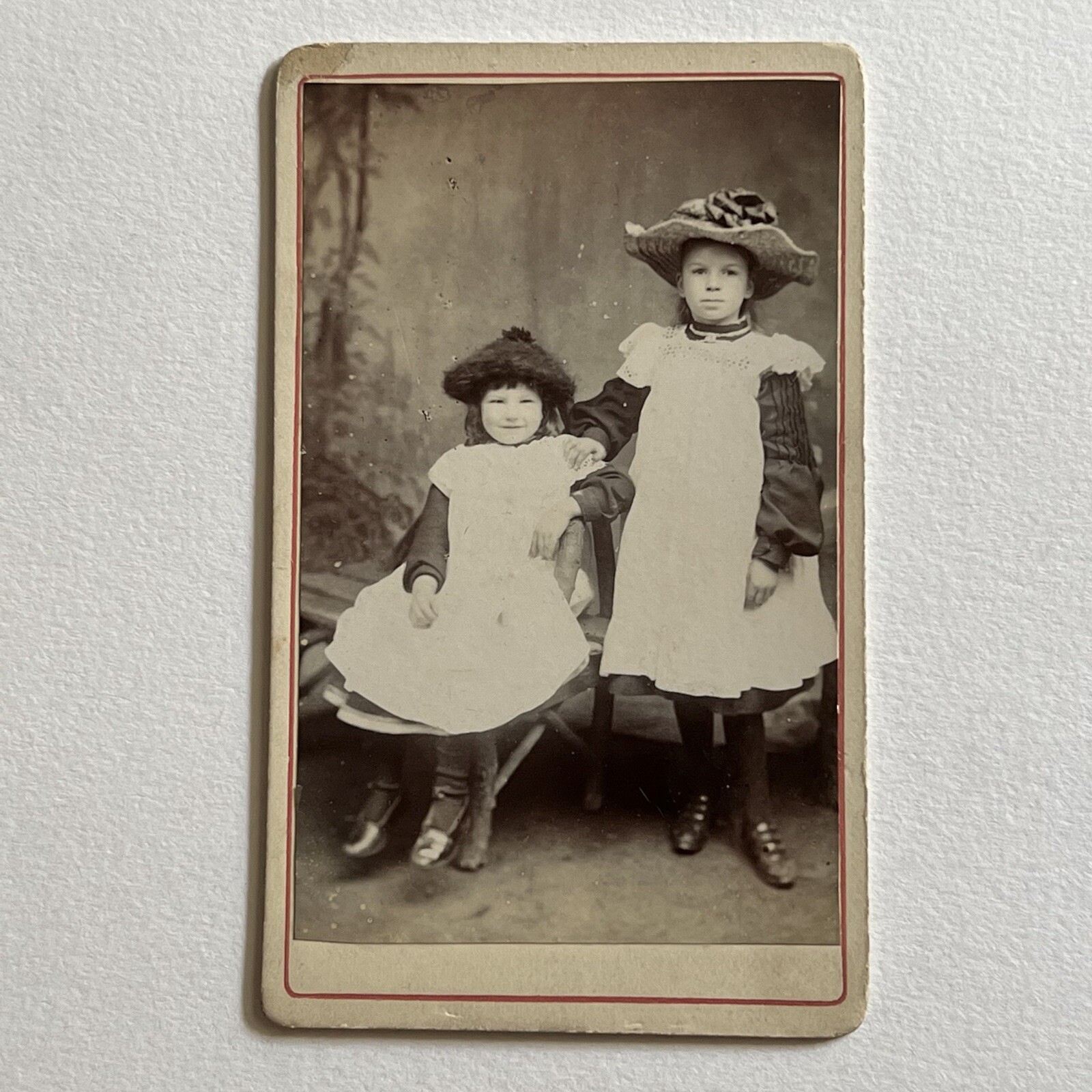 Antique CDV Photograph Adorable Little Girls Sisters Matching Great Hats Antique CDV Photograph Adorable Little Girls Sisters Matching Great Hats
