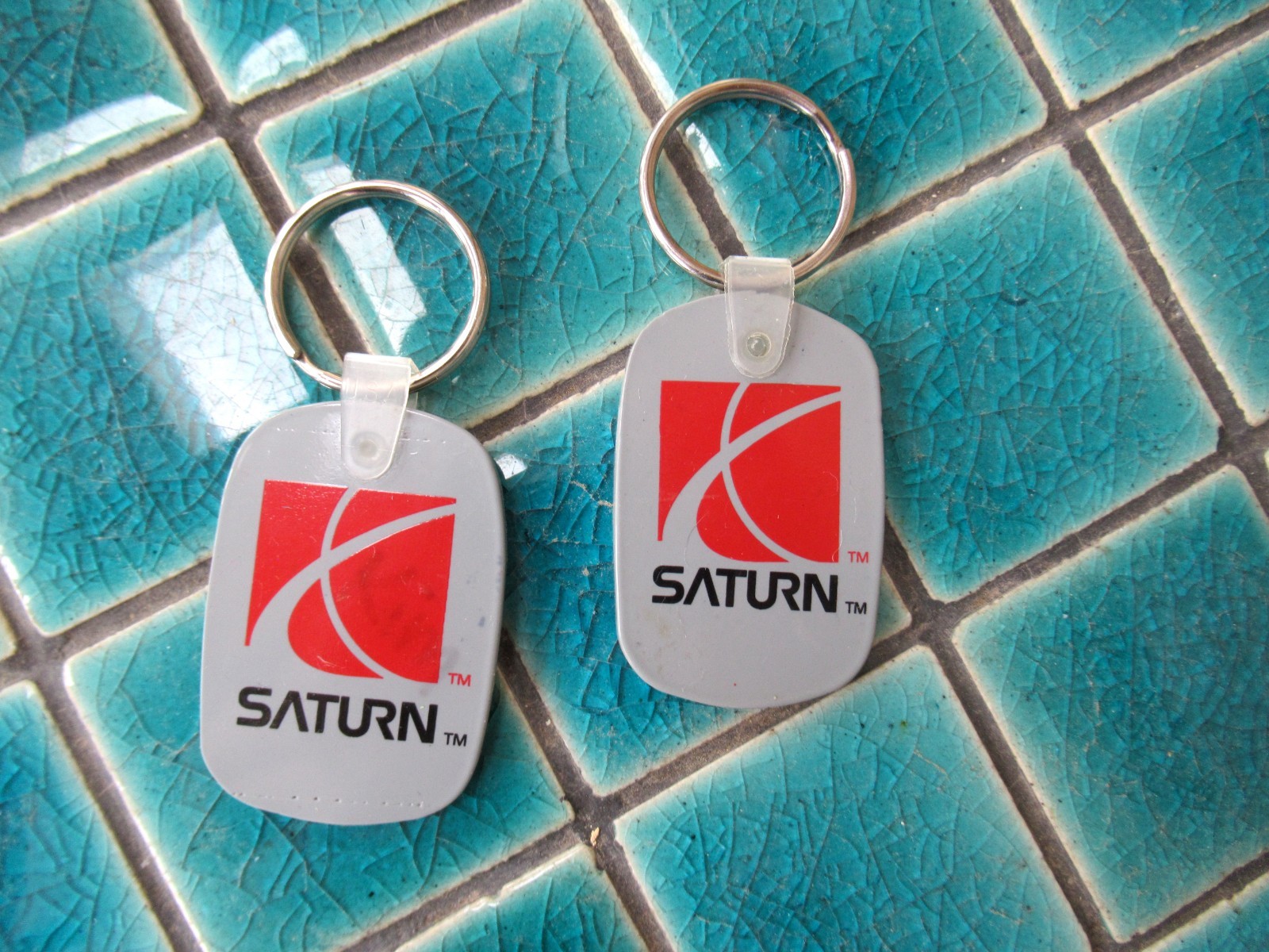 PAIR of Vintage Car Dealer Keychains SATURN of Naperville Illinois Key Fob Rings PAIR of Vintage Car Dealer Keychains SATURN of Naperville Illinois Key Fob Rings