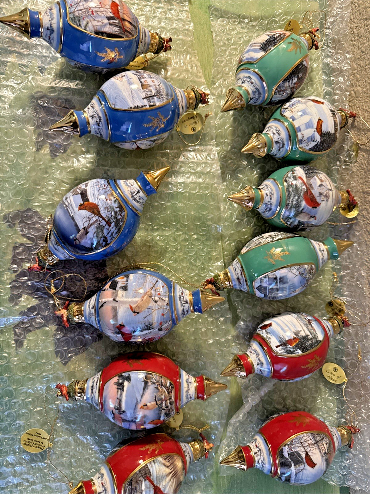 Lot Of 12 Bradford Editions Winter Cardinals Porcelain Ornaments Sam Timm Set