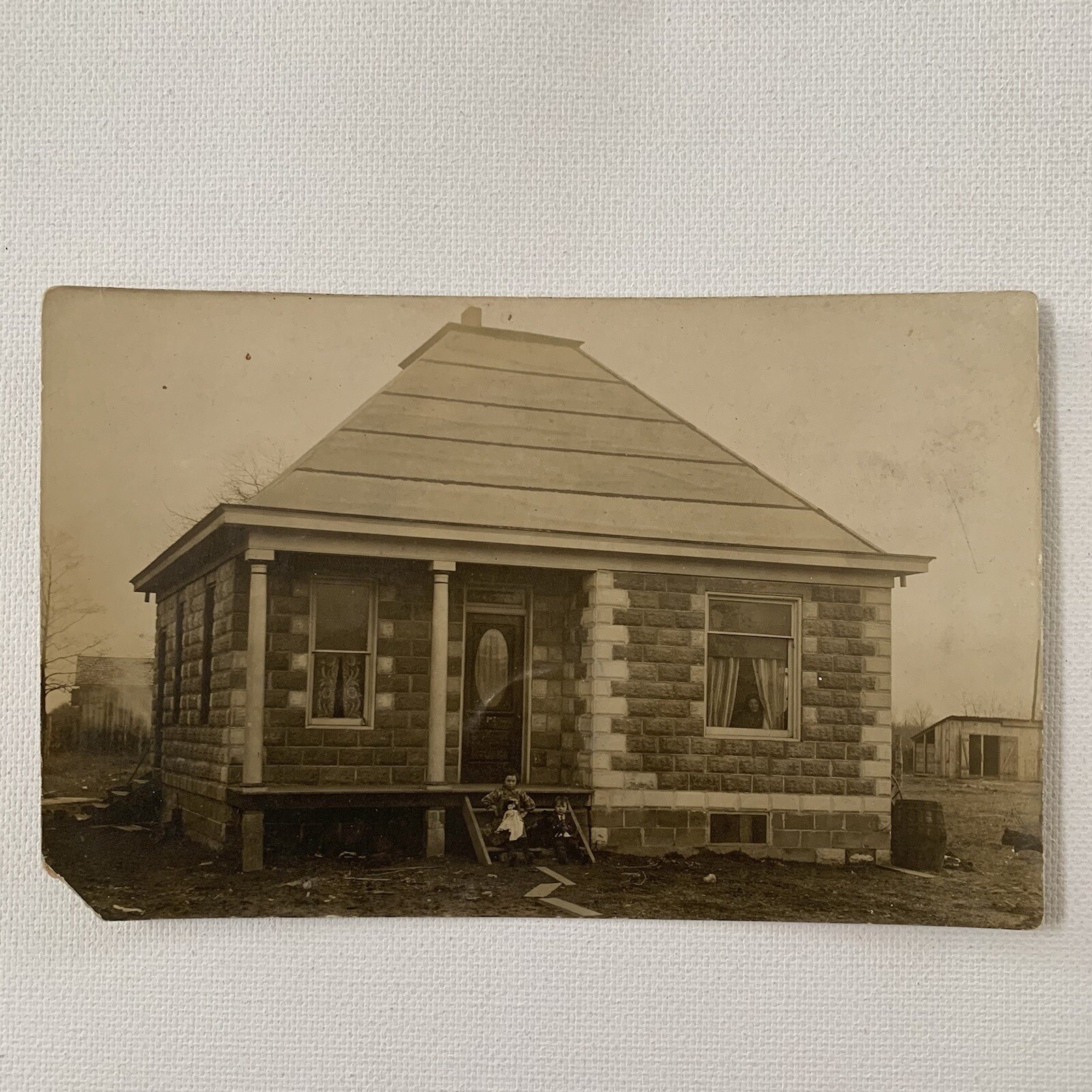 Antique RPPC Real Photograph Postcard Homestead Children Girl Doll Boy Dog House Antique RPPC Real Photograph Postcard Homestead Children Girl Doll Boy Dog House