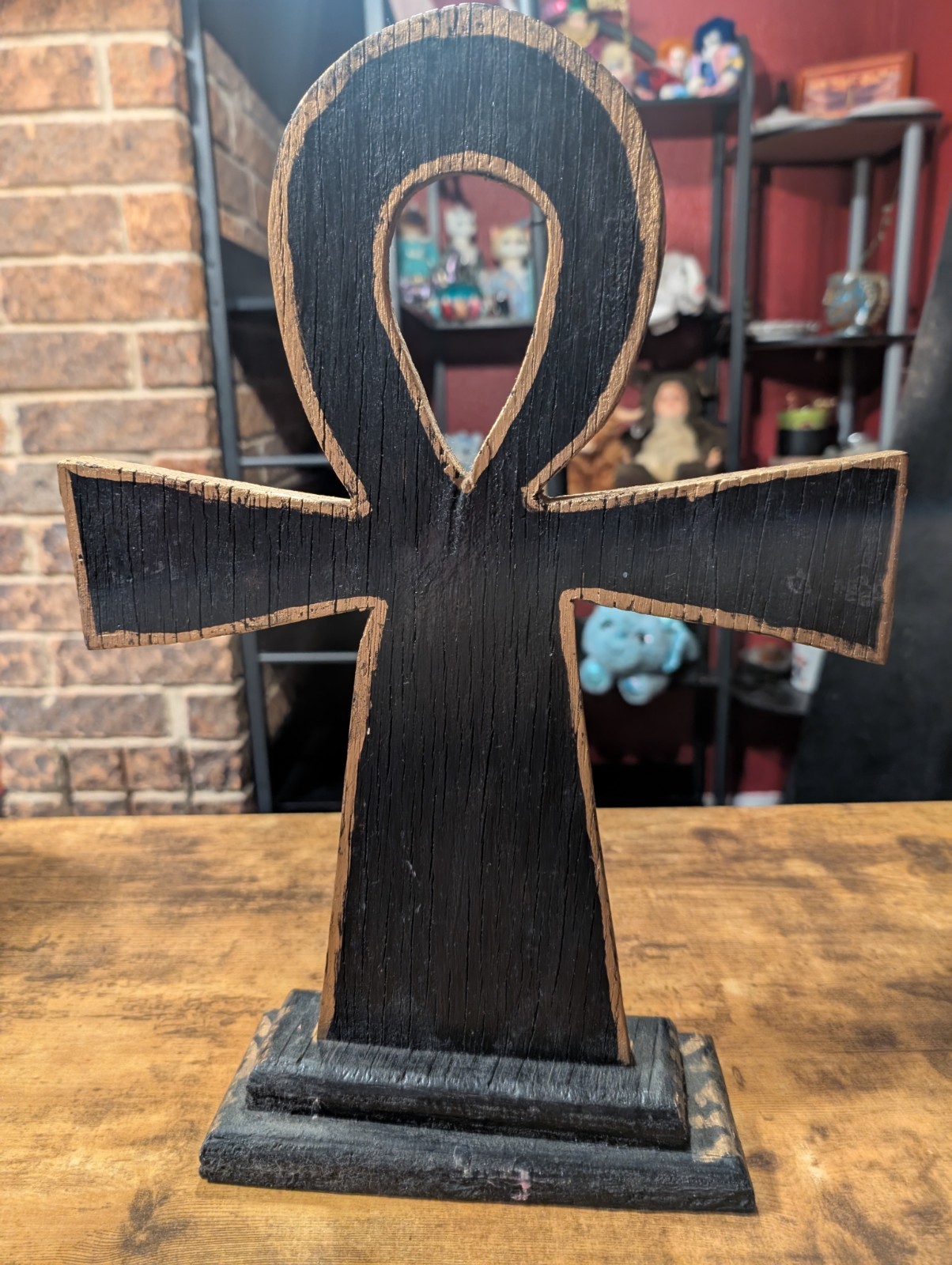 Hand Carved And Painted Wooden 15.5" Tall Ankh Ancient Egypt Egyptian Hand Carved And Painted Wooden 15.5" Tall Ankh Ancient Egypt Egyptian