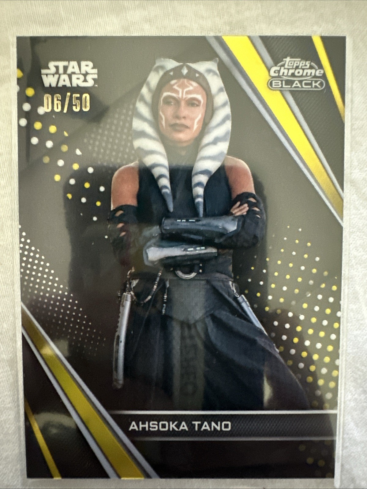 2024 Topps Chrome Black Star Wars Ahsoka Tano Gold Refractor 06/50 #1 2024 Topps Chrome Black Star Wars Ahsoka Tano Gold Refractor 06/50 #1