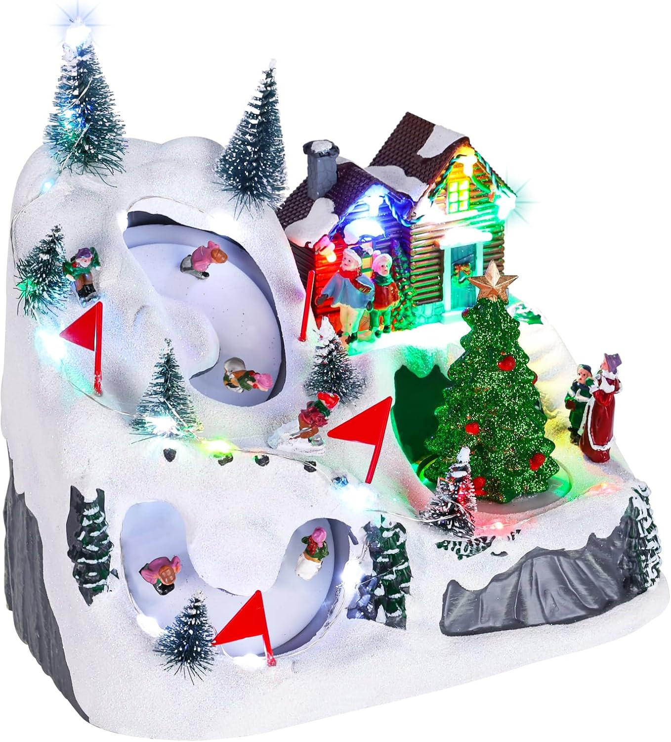 Christmas Village, Lighted Christmas Village House Set with Moving Skiing Figuri
