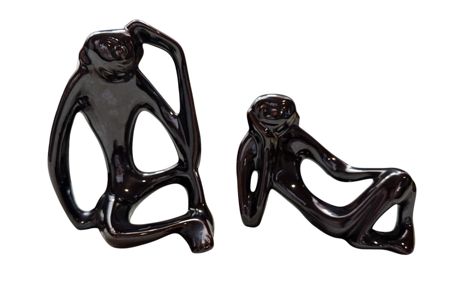 Vintage Pair MCM Thinking Sitting Monkeys Gloss Black Ceramic Vintage Pair MCM Thinking Sitting Monkeys Gloss Black Ceramic