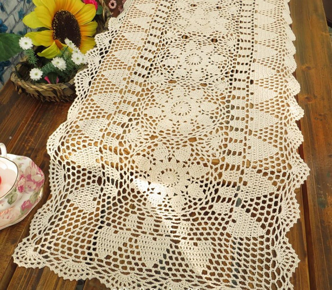 15"x35" Vintage Hand Crochet Lace Table Runner Rectangle Dresser Scarf Doily