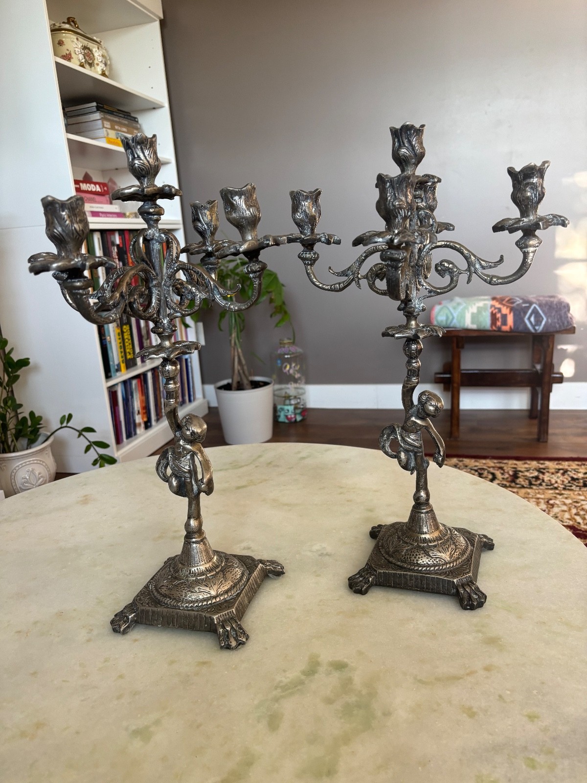 Antique 19th Century Antique European Bronze Candle Holders - A Pair Antique 19th Century Antique European Bronze Candle Holders - A Pair