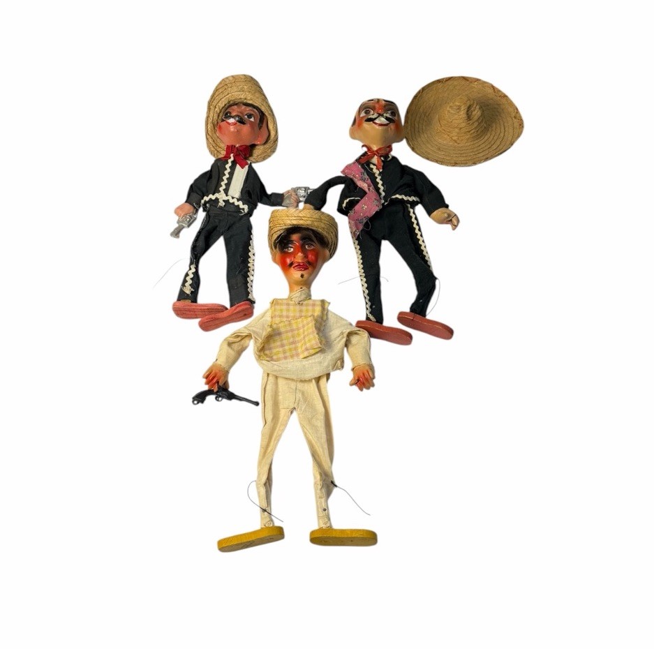Lot of 3 Vintage Mexican FOLK ART HANDCRAFTED PUPPETS Marionettes FOR PARTS Lot of 3 Vintage Mexican FOLK ART HANDCRAFTED PUPPETS Marionettes FOR PARTS