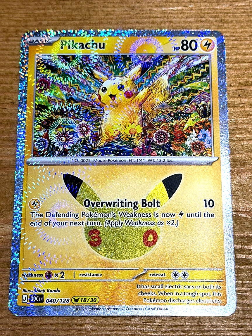 Pokémon TCG Pikachu 040/128 (18/30) Holo Pikachu Rare ME 30th Celebration NM