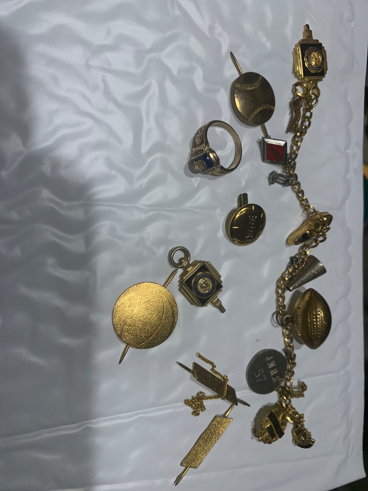 Vintage 1957 John Marshall High School Oklahoma City 10K Gold Ring & Charm Brace Vintage 1957 John Marshall High School Oklahoma City 10K Gold Ring & Charm Brace