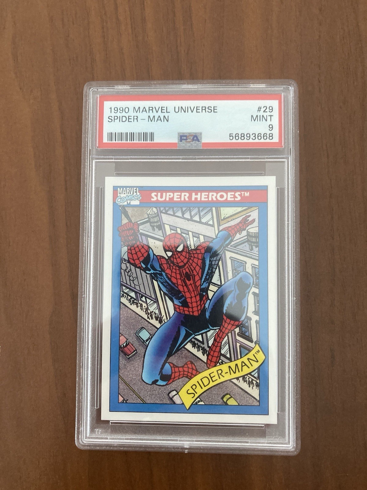 1990 Marvel Universe SUPER HEROES Spider-Man #29 PSA 9 MINT good centering 1990 Marvel Universe SUPER HEROES Spider-Man #29 PSA 9 MINT good centering