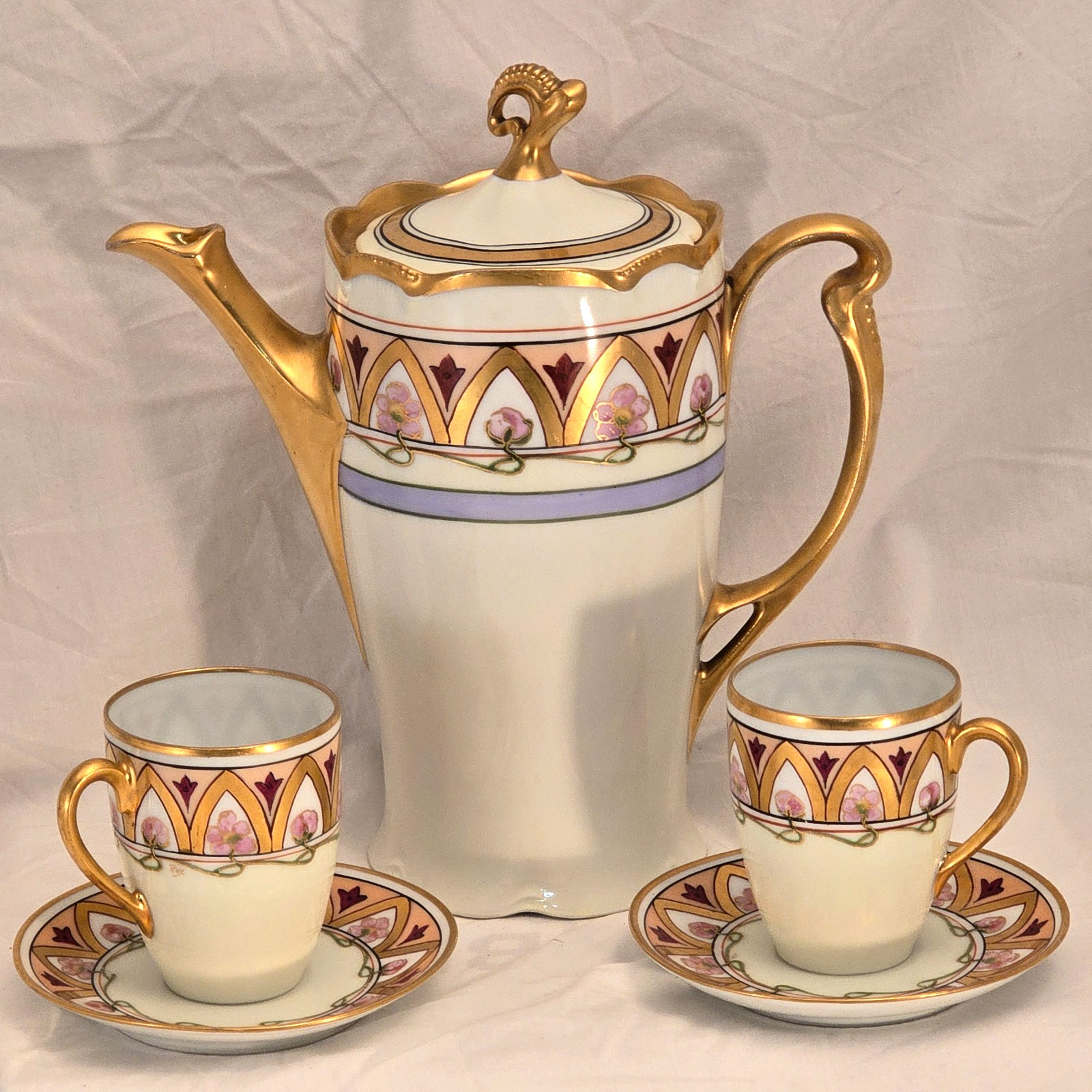 Absolutely Stunning Antique Hand Painted E. W. Donath Tea Set, signed "Roy" WOW