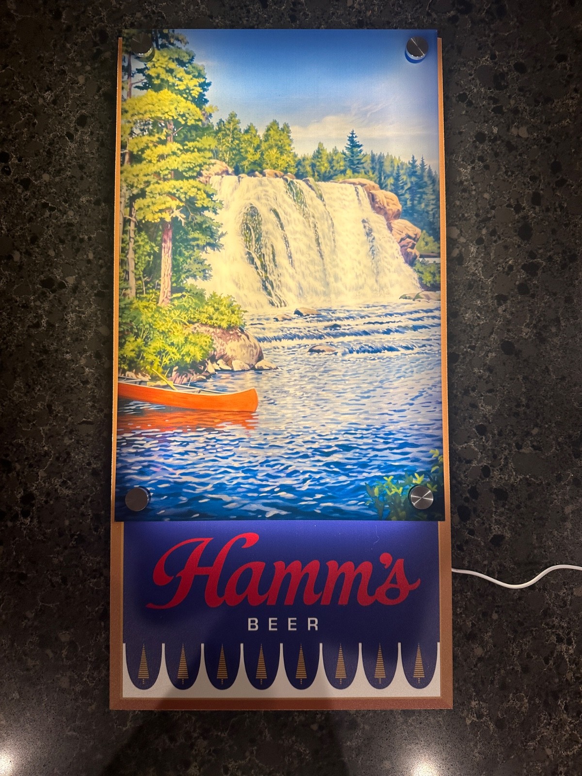 Hamm's Beer Northwoods Waterfall Backlit LED Bar Sign Hamm's Beer Northwoods Waterfall Backlit LED Bar Sign