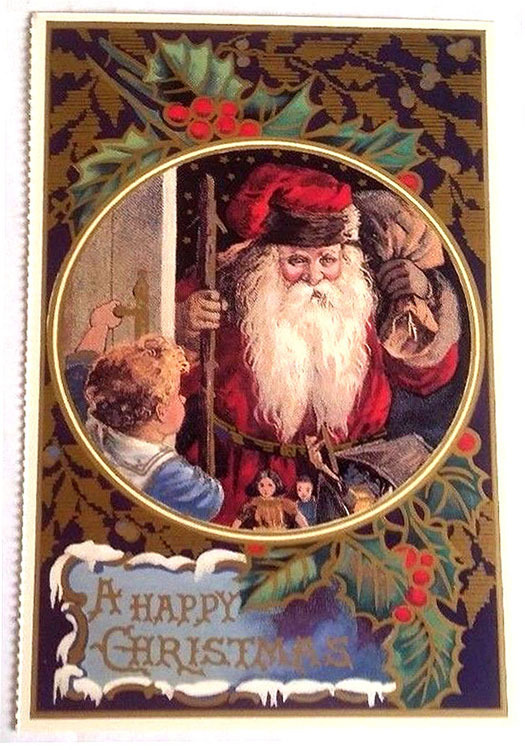 A HAPPY CHRISTMAS Postcard Victorian Santa at Door HTF MINT CONDITION Shackman A HAPPY CHRISTMAS Postcard Victorian Santa at Door HTF MINT CONDITION Shackman