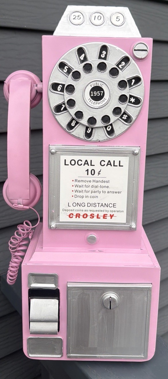 Prop Telephone Pink Rotary Dial Phone Vintage Classic Phone Wrought Metal MCM
