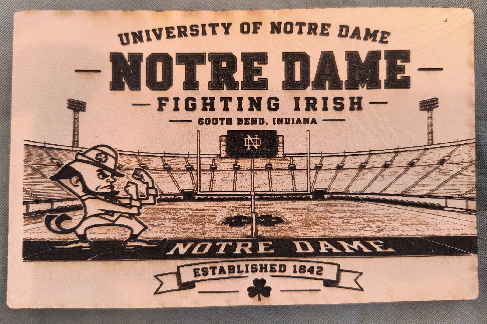 LEATHER NOTRE DAME University South Bend Indiana Stadium FOOTBALL GO IRISH LEATHER NOTRE DAME University South Bend Indiana Stadium FOOTBALL GO IRISH