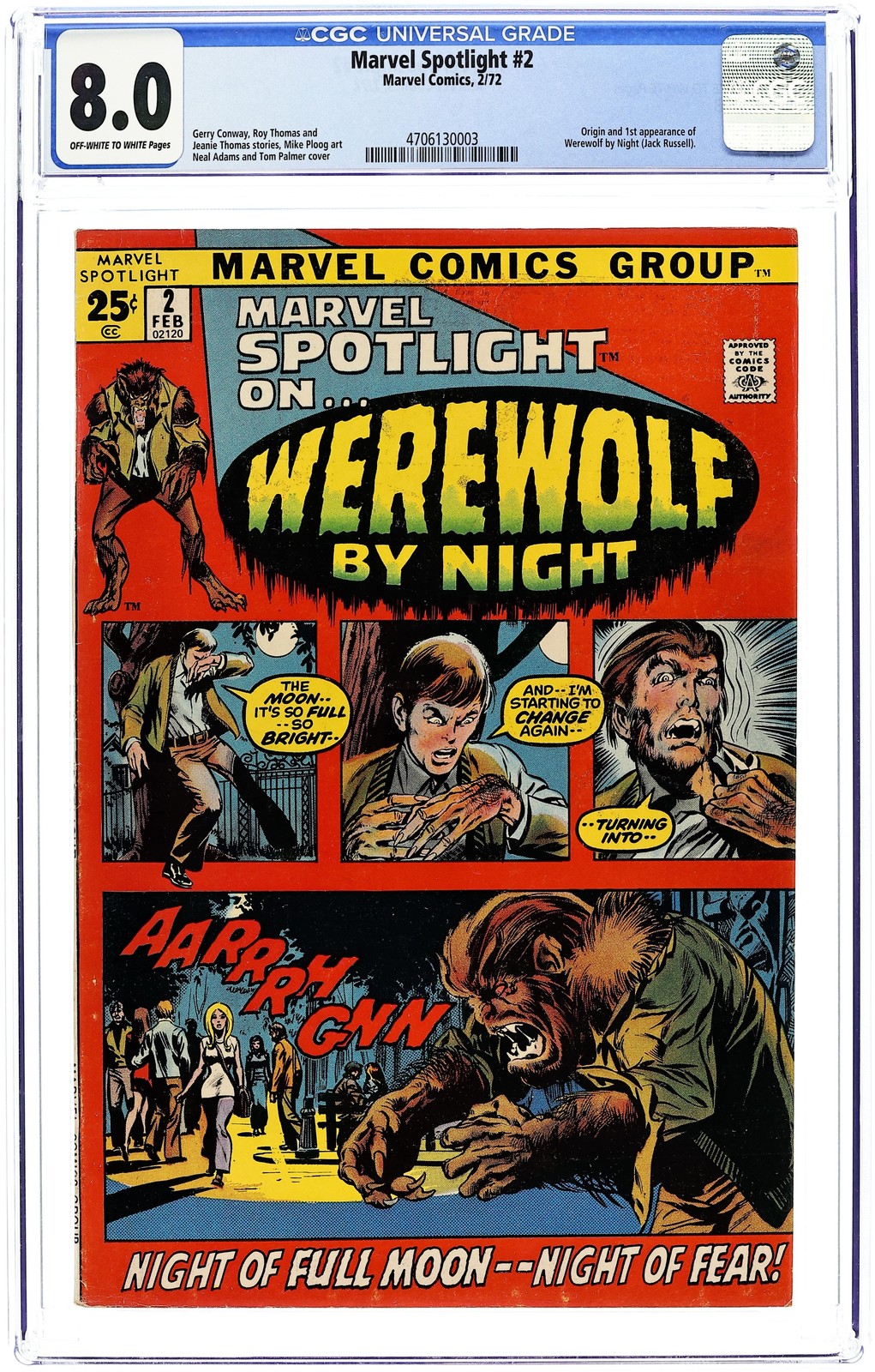 Marvel Spotlight #2 CGC 8.0 1972 4706130003 1st and origin Werewolf by Night Marvel Spotlight #2 CGC 8.0 1972 4706130003 1st and origin Werewolf by Night