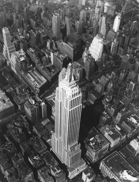 An aerial view Empire State Building surrounding blocks New York T- Old Photo An aerial view Empire State Building surrounding blocks New York T- Old Photo