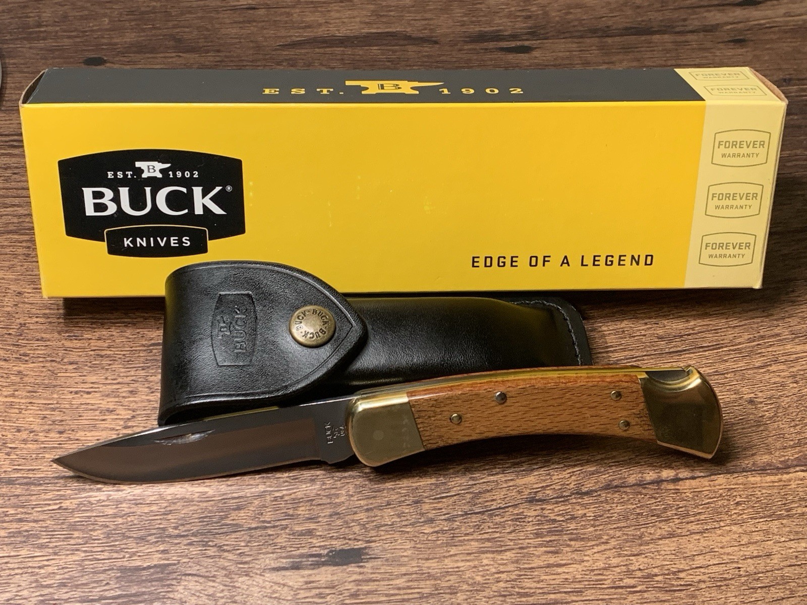 2015 01100KSSH-B Buck 110 Oak/Brass with 5160 Custom Drop Point Blade, NIB