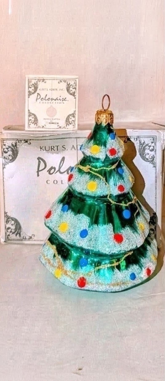 Vtg Polonaise Kurt Adler Ornament Traditional Xmas Tree Poland Glass w/Box & Tag Vtg Polonaise Kurt Adler Ornament Traditional Xmas Tree Poland Glass w/Box & Tag