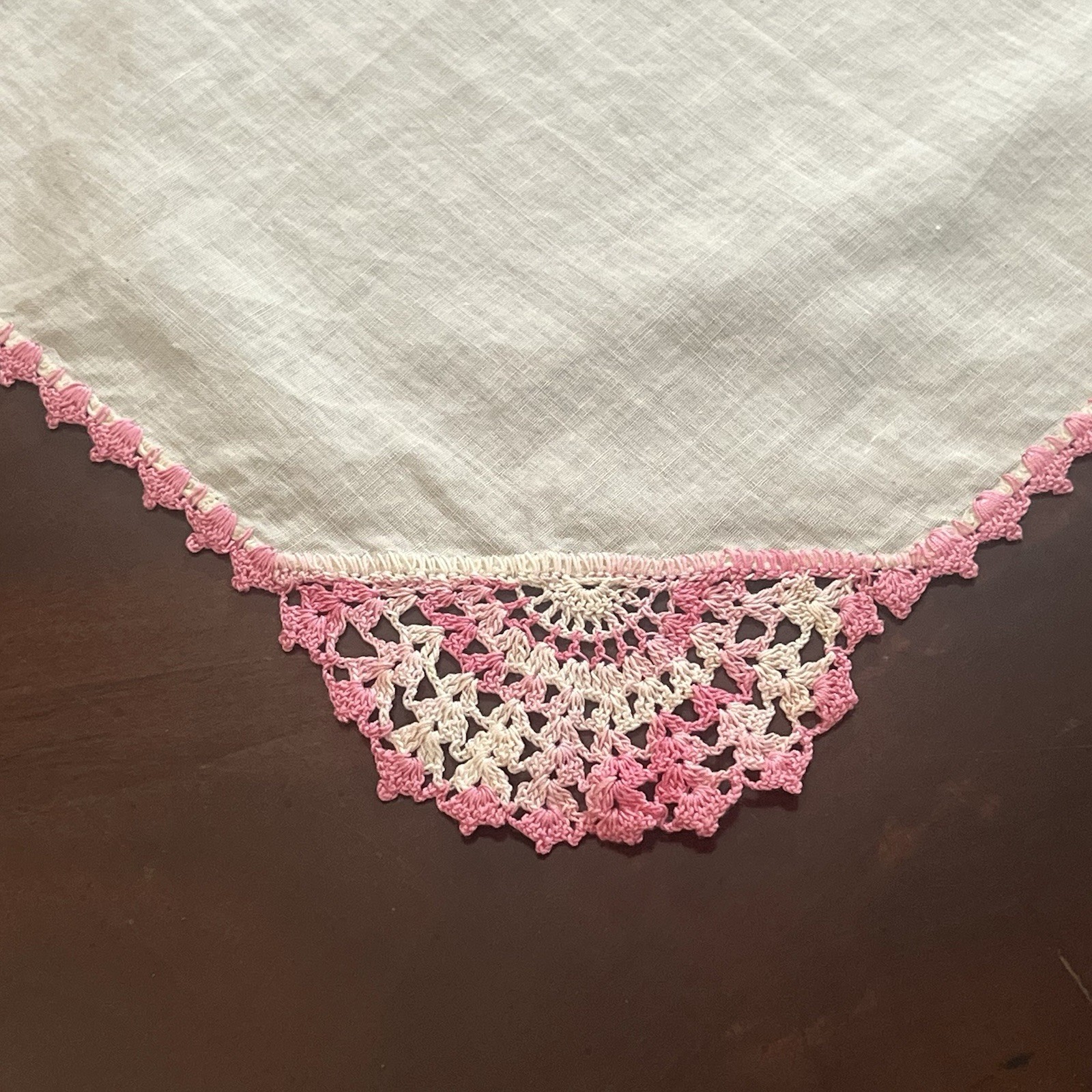 VTG Hankie Pink & White Crochet Tatted Cotton 10" VTG Hankie Pink & White Crochet Tatted Cotton 10"