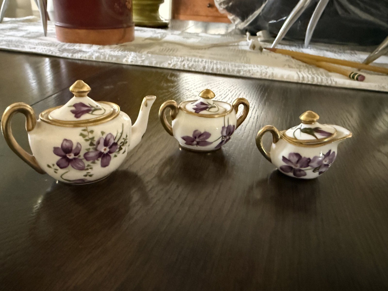 AS-IS Vintage Hammersley Bone China Victoria Violets Mini Tea Set AS-IS Vintage Hammersley Bone China Victoria Violets Mini Tea Set