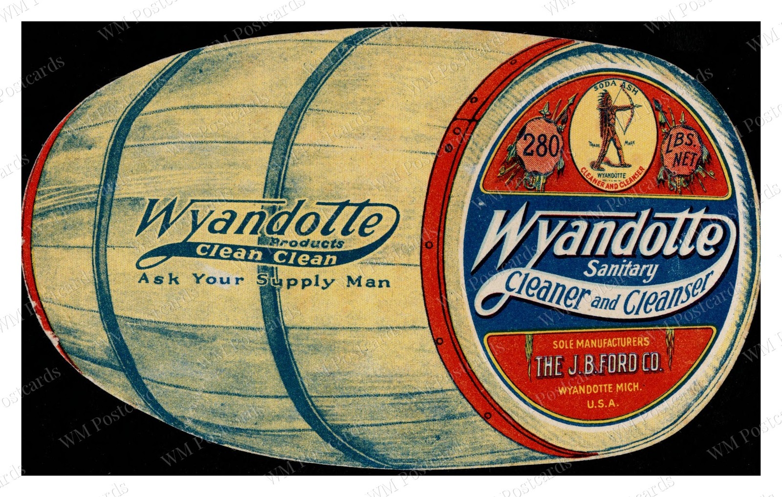 Wyandotte Michigan 1880s Cleaner Tin Advertising Label Standard Postcard Wyandotte Michigan 1880s Cleaner Tin Advertising Label Standard Postcard