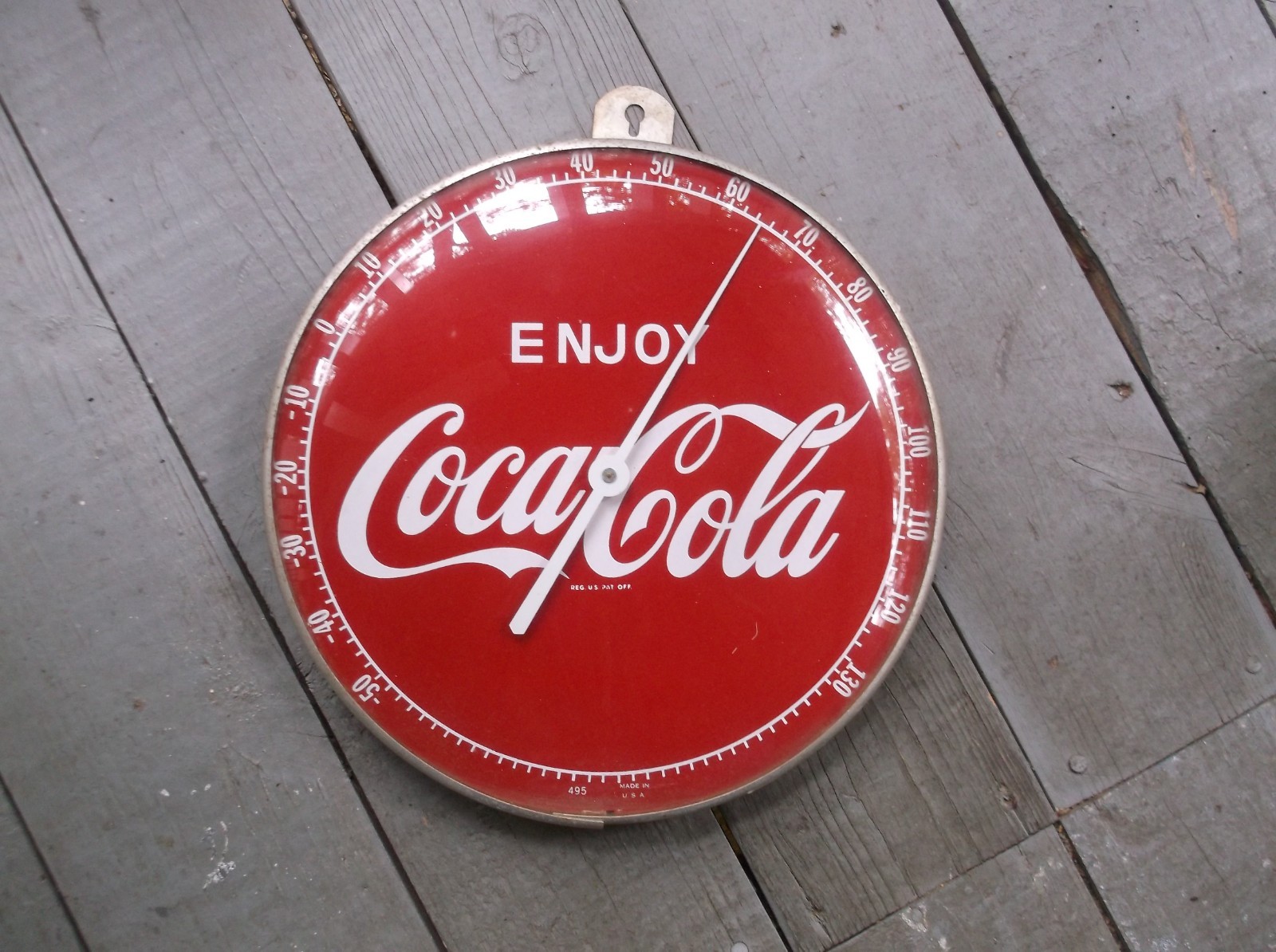 VINTAGE 1950s-60s GLASS FACE 495 12 INCH COCA COLA THERMOMETER VINTAGE 1950s-60s GLASS FACE 495 12 INCH COCA COLA THERMOMETER