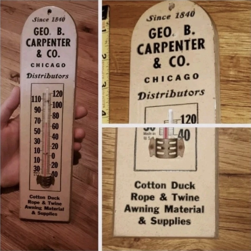 Vintage Geo B Carpenter & Co Chicago IL Wood Advertising Thermometer Sign Vintage Geo B Carpenter & Co Chicago IL Wood Advertising Thermometer Sign