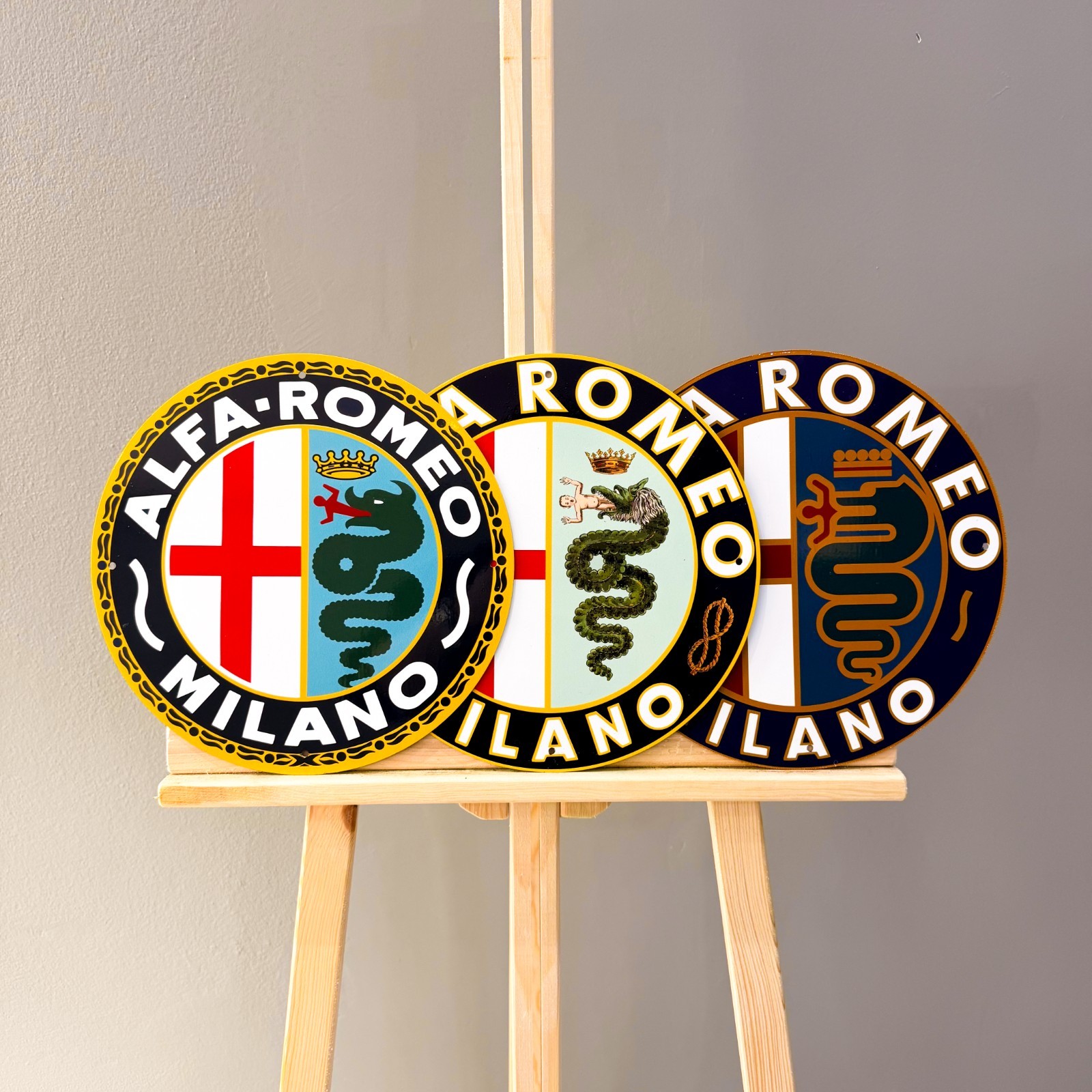 Alfa Romeo Milano Heavy Metal Sign Set of 3 Logo Garage Decor 30 cm (11.8") Alfa Romeo Milano Heavy Metal Sign Set of 3 Logo Garage Decor 30 cm (11.8")