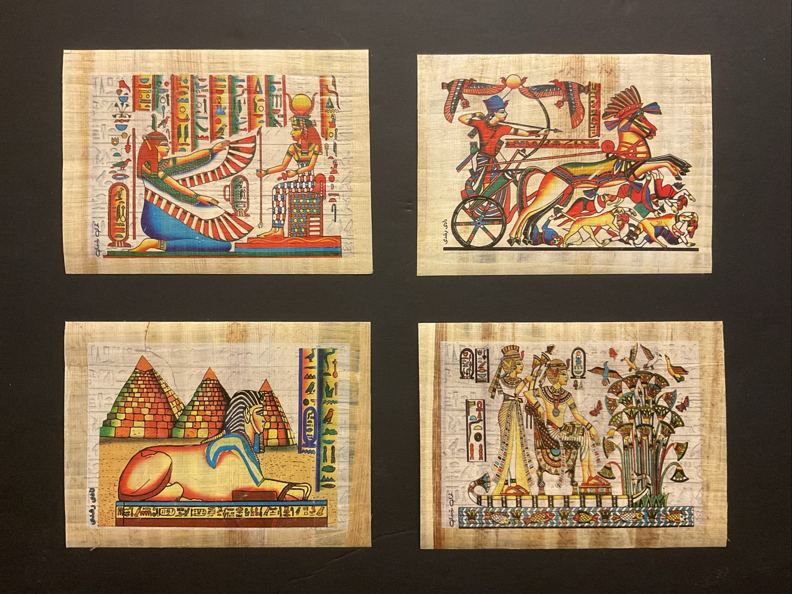 Set of (4) *Rare* Egyptian souvenirs genuine Egyptian Papyrus Handmade 6x8” Set of (4) *Rare* Egyptian souvenirs genuine Egyptian Papyrus Handmade 6x8”