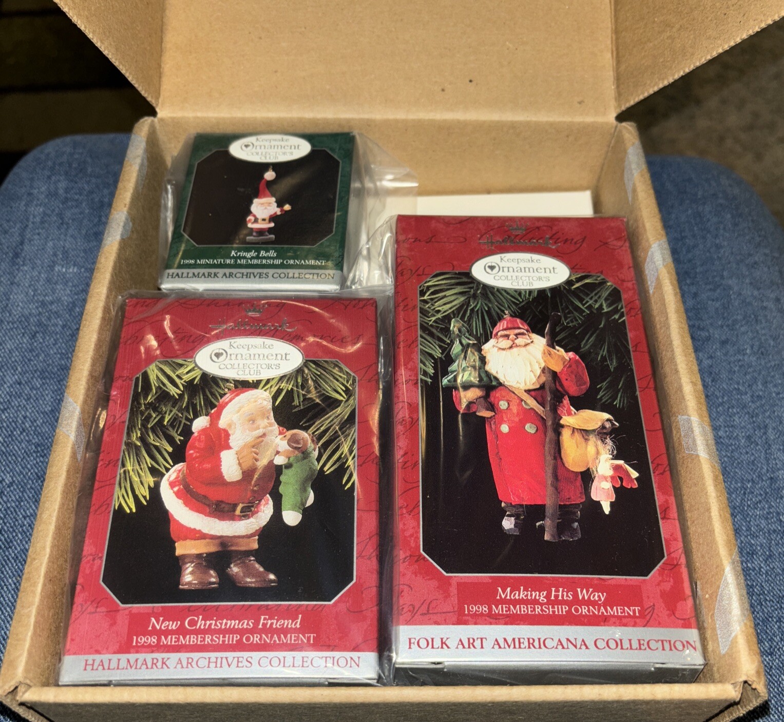 LOT OF 3 VINTAGE SANTAS—STILL SEALED—Hallmark Keepsake Ornaments, Dated 1998 LOT OF 3 VINTAGE SANTAS—STILL SEALED—Hallmark Keepsake Ornaments, Dated 1998