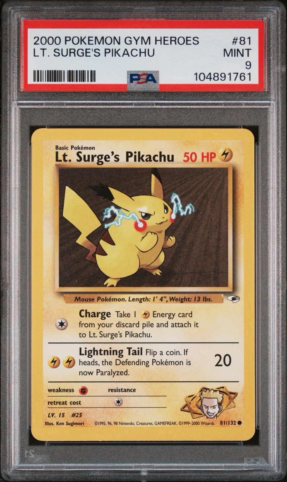 2000 Pokemon Gym Heroes Lt. Surge's Pikachu #81 PSA 9 2000 Pokemon Gym Heroes Lt. Surge's Pikachu #81 PSA 9